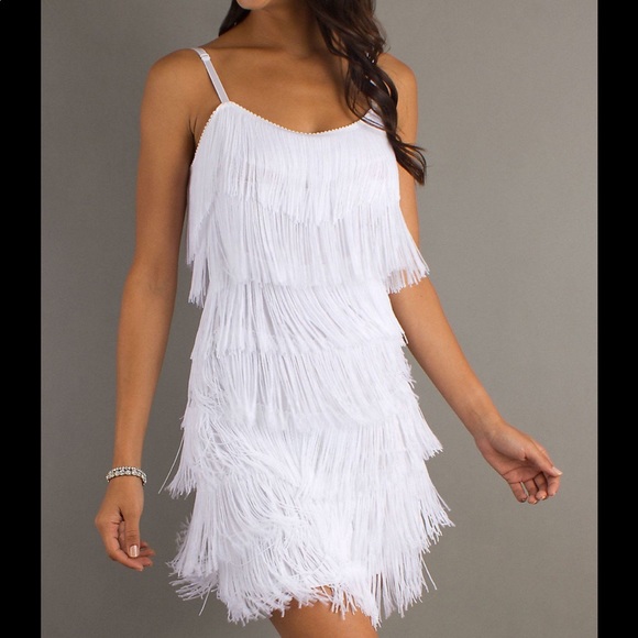 white fringe mini dress